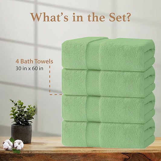 100% Cotton Bath Towels, Pack of 4 Towels for Bathroom, Luxury 700 GSM Bath Towel, Highly Absorbent Bathroom Towel Set, 30 x 60 Inches Large Bath Towels, Super Soft & Quick Dry Towel Set, Sage