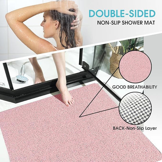 Non Slip Shower Mat, Comfortable Bath mat for Textured Surface,Quick Drying Easy Cleaning Shower Floor Mat for Wet Area,Without Suction Cups Pink 23 x 23