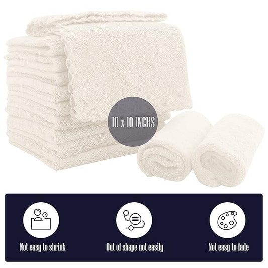 16 Pack Baby Washcloths - Luxury Coral Fleece - Extra Absorbent and Soft Wash Clothes for Newborns, Infants and Toddlers - Suitable for Sensitive Skin and New Born - Baby Shower - Cream, 10x10 Inch
