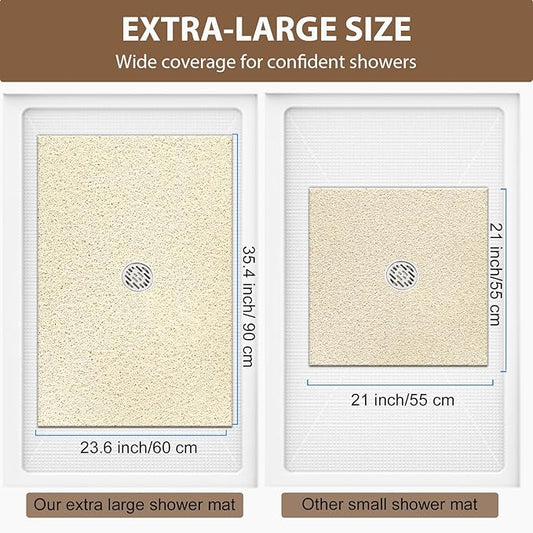 Shower Mat Non Slip: 36 x 24 Inch Extra Large Shower Mats for Inside Shower with Drain Hole - Soft PVC Loofah Anti Slip Shower Stall Mat for Walk-in Shower and Bathroom, Quick Drying