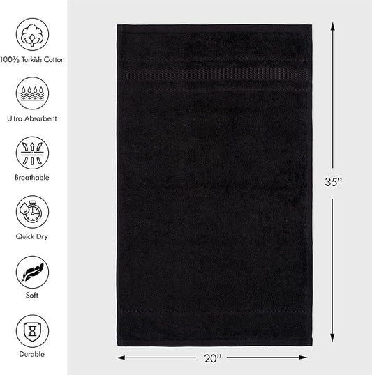 Melissa Linen, 2 Piece Hand Towel Set, 100% Turkish Cotton Face Hand Towels for Bathroom, 20 in x 35 in, Absorbent, Quick Dry, Durable and Soft, Spa and Hotel Quality, Jet Black