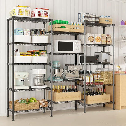 14 Tier Storage Racks Shelving, Heavy Steel Pantry Shelves, Adjustable Wire Shelving Rack, Suitable for Garage, Kitchen, Bathroom, Office, 22" W x 14" D x 142" H, Black