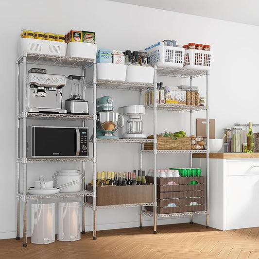 11 Tier Storage Racks Shelving, Heavy Steel Pantry Shelves, Adjustable Wire Shelving Rack, Suitable for Garage, Kitchens, Offices, 22" W x 14" D x 188" H, Silver