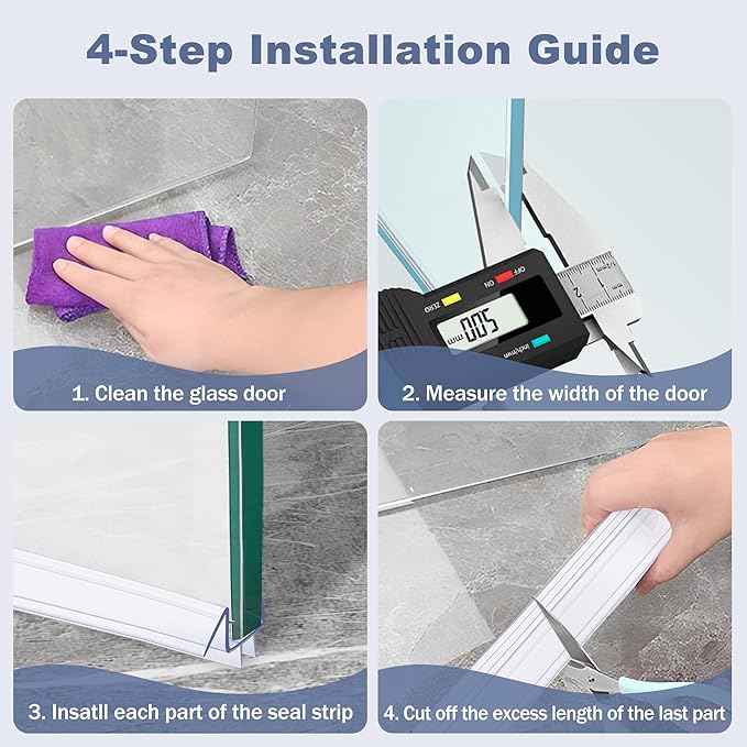 4-Pack Frameless Shower Door Bottom Seal for 1/4 Inch Thick Glass Doors ā Stop Shower Leaks and Create a Water Barrier (1/4ā x 39ā)