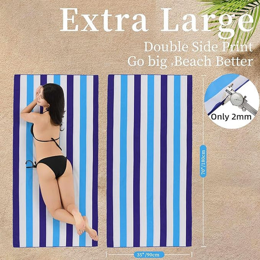 Microfiber Extra Large, Oversized Beach Towels (70x35'') -4 Pack XL Quick Dry Blue Pink Aqua Coffee Striped Towels for Adults & Women,Sand Free for Pool,Swim,Travel,Absorbent & Lightweight