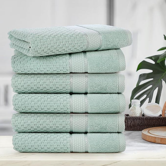 Ample Decor Bathroom Hand Towel 18 X 28 Inch 600 GSM 100% Cotton - Popcorn Textured Towel - 6Pcs Mint Green