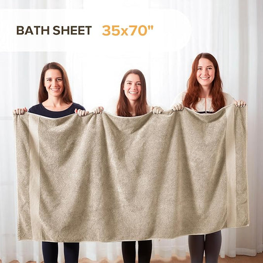 Comfort Spaces Turkish Bath Sheet Set 35x70 Oversized of 2 Piece Large Bath Towels Beach Towel 100% Turkish Cotton Towel Set for Bathroom Luxury Highly Absorbent Ultra-Soft Quick Dry Towel Beige Tan
