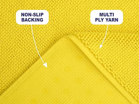 American Soft Linen Bath Rug, 17 in 24 in 100% Cotton Bath Mats Rugs for Bathroom, Slip Reducer Washable Shaggy Form Area Rugs, Yellow Bath Rug