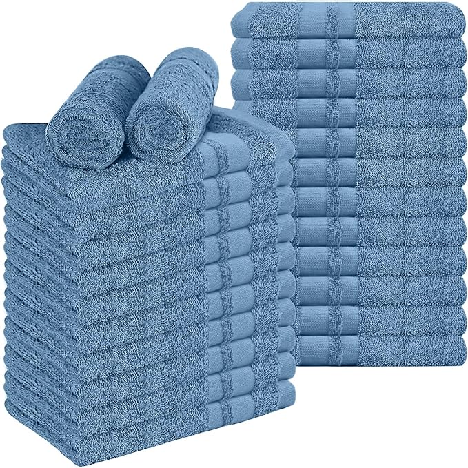 RIVERSIDE Pack of 24 Salon Towels Set โ 16 x 26 Inches, 100% Ring Spun Cotton Highly Absorbent and Quick Dry Towels for Salon, Hand, Barber, Gym, Home & Hair Care, Blue