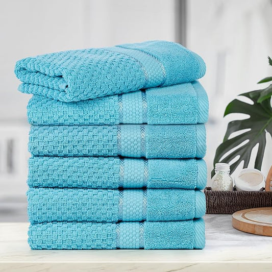 Ample Decor Bathroom Hand Towel 18 X 28 Inch 600 GSM 100% Cotton - Popcorn Textured Towel for Bathroom- Pack of 6 Sky Blue