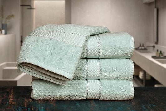 Ample Decor Bath Towels for Bathroom Set of 4 100% Cotton Popcorn Textured - Mint Green- 30 X 54 Inch