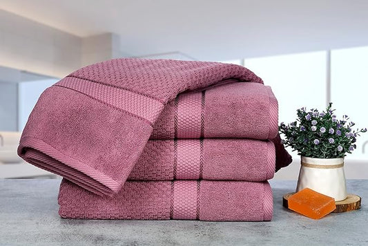 Ample Decor Bath Towels for Bathroom Set of 4 100% Cotton Popcorn Textured - Quick Dry, Highly Absorbent, Oeko-TEX Certified, Machine Washable - Mulaayam Collection - Grape Purple - 30 X 54 Inch
