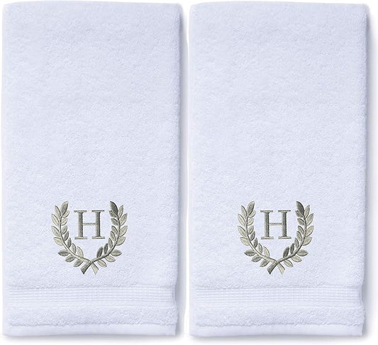 Decorative and Monogrammed Hand Towels for Bathroom Kitchen Makeup | Personalized Gift for Wedding-Bridal | Roman Font Custom Luxury Turkish Towel | Spa Collection, Oversized, 16 X 30 Inch, Set of 2