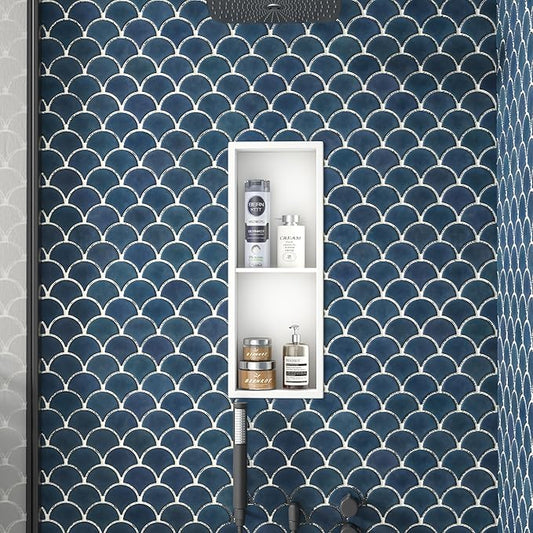 Stainless Steel Shower Niche 8"×24" White Double Shelves No Tiled Needed Niche Shower for Wall Recessed Shower Shelf for Bathroom Storage