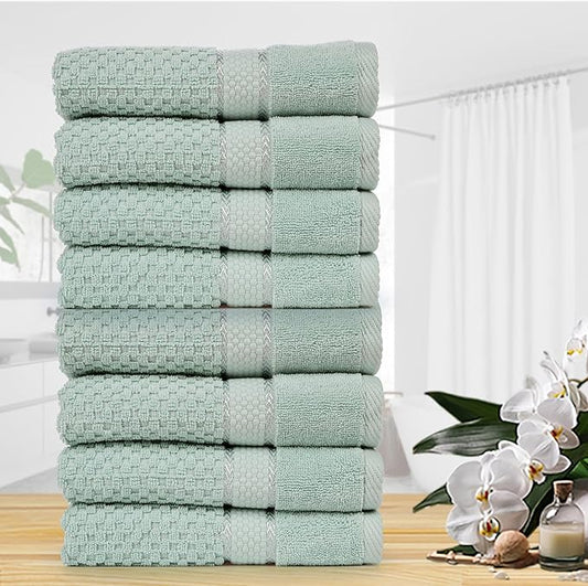 Ample Decor 100% Cotton Hand Towel for Kitchen Set of 8 Mint Green, Absorbent Premium Quality for Bathroom, Hotel, Spa, Gym, Kitchen - 18 X 28 Inch - Mulaayam Collection