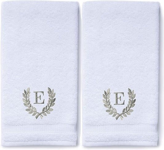 Decorative and Monogrammed Hand Towels for Bathroom Kitchen Makeup | Personalized Gift for Wedding-Bridal | Roman Font Custom Luxury Turkish Towel | Spa Collection, Oversized, 16 X 30 Inch, Set of 2