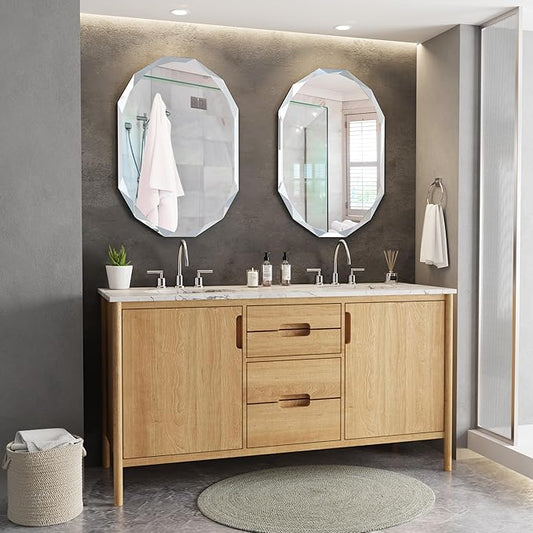 Silver Wall Mirror-Beveled Edge Frameless Mirror for Bathroom, Vanity, Bedroom, Rectangle Mirrors(24X36inch)
