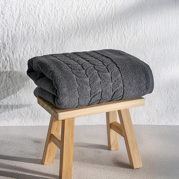 BAGNO MILANO Organic Turkish Cotton Bath Towels, Luxury Jacquard Collection, Certified Organic Highly Absorbent, Soft-Plush Towel Set (Charcoal, 2 Pcs Bath Towel Set)