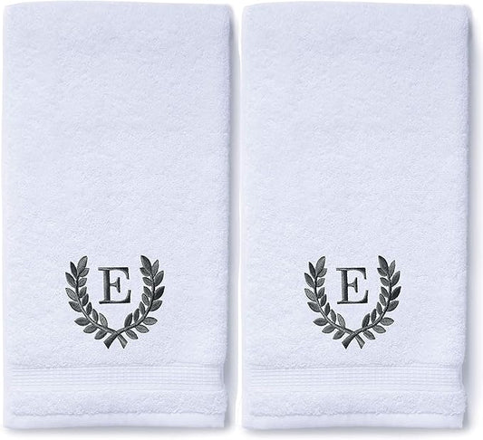 Decorative and Monogrammed Hand Towels for Bathroom Kitchen Makeup | Personalized Gift for Wedding-Bridal | Roman Font Custom Luxury Turkish Towel | Spa Collection, Oversized, 16 X 30 Inch, Set of 2