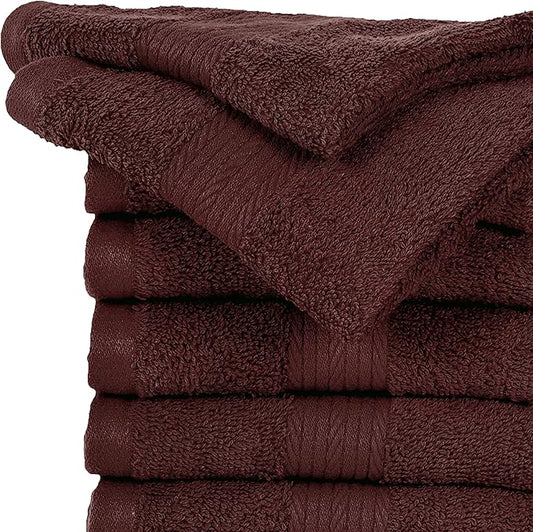 Ample Decor Wash Cloths Pack of 50 12 X 12 Inch 100% Cotton 600 GSM,Soft Absorbent, Machine Washable Face Towels, Oeko Tex Certified Reusable Fingertip Towels for Bathroom, Hotel, Gym, Spa - Brown