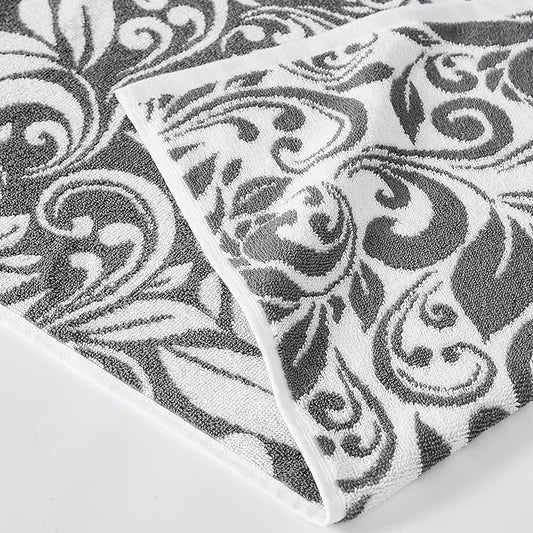 Modern Threads Trefoil Filigree 6-Piece 100% Cotton Towel Set – Reversible Yarn Dyed Jacquard – Includes 2 Bath Towels, 2 Hand Towels, 2 Washcloths – Absorbent, Quick Dry, Soft & Durable – Dark Gray