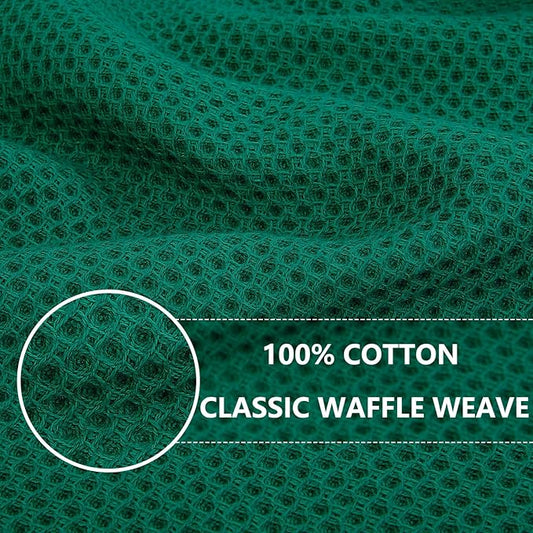 Homaxy 100% Cotton Waffle Weave Kitchen Dish Towels, Ultra Soft Absorbent Quick Drying Cleaning Towel, 13 x 28 Inches, 8-Pack, Dark Green