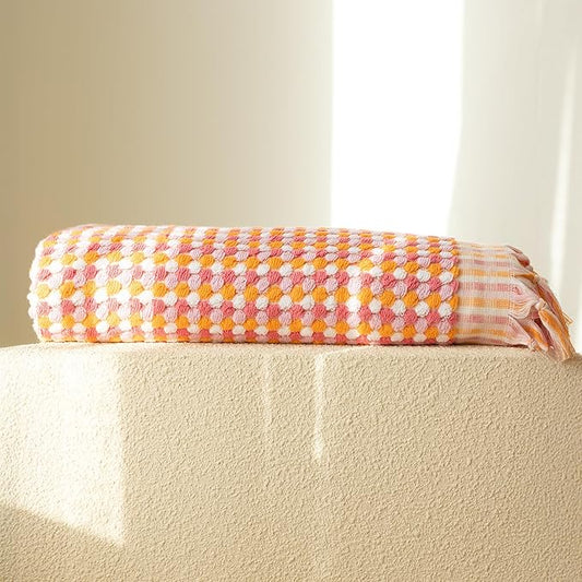 Pom Pom Turkish Bath and Beach Towels - Thick, Soft, Luxurious 100% Turkish Organic Cotton Bubble Weave Towels (Orange, 35 x 67 Bath Size)