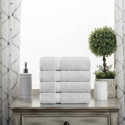 Superior Egyptian Cotton Pile Hand Towel Set of 4, Ultra Soft Luxury Towels, Thick Plush Essentials, Absorbent Heavyweight, Guest Bath, Hotel, Spa, Home Bathroom, Shower Basics, Silver