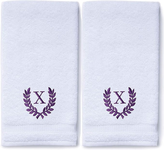 Decorative and Monogrammed Hand Towels for Bathroom Kitchen Makeup | Personalized Gift for Wedding-Bridal | Roman Font Custom Luxury Turkish Towel | Spa Collection, Oversized, 16 X 30 Inch, Set of 2