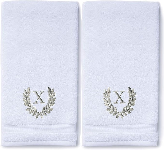 Decorative and Monogrammed Hand Towels for Bathroom Kitchen Makeup | Personalized Gift for Wedding-Bridal | Roman Font Custom Luxury Turkish Towel | Spa Collection, Oversized, 16 X 30 Inch, Set of 2