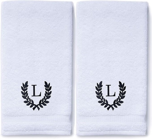 Decorative and Monogrammed Hand Towels for Bathroom Kitchen Makeup | Personalized Gift for Wedding-Bridal | Roman Font Custom Luxury Turkish Towel | Spa Collection, Oversized, 16 X 30 Inch, Set of 2