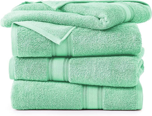 LANE LINEN 100% Cotton Bath Towels Set of 4 (28"x54") - Zero Twist, Mercerized Cotton Bathroom Towel Set - Quick Dry, Soft & Absorbent Large Bath Towels - Holds Well After Multiple Washes - Aqua Sky
