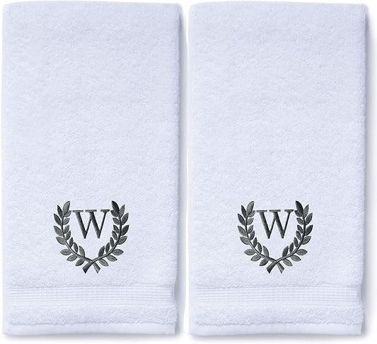 Decorative and Monogrammed Hand Towels for Bathroom Kitchen Makeup | Personalized Gift for Wedding-Bridal | Roman Font Custom Luxury Turkish Towel | Spa Collection, Oversized, 16 X 30 Inch, Set of 2