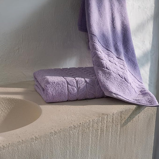 BAGNO MILANO Organic Turkish Cotton Bath Towels, Luxury Jacquard Collection, Certified Organic Highly Absorbent, Soft-Plush Towel Set (Lilac, 2 Pcs Bath Towel Set)