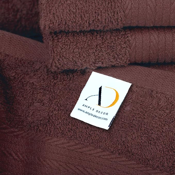 Ample Decor Wash Cloths Pack of 10, Oeko Tex Certified 600 GSM 100% Cotton Soft Absorbent, Premium Quality Durable Machine Washable, Ideal for Bathroom, Pool, Hotel, Spa – Brown