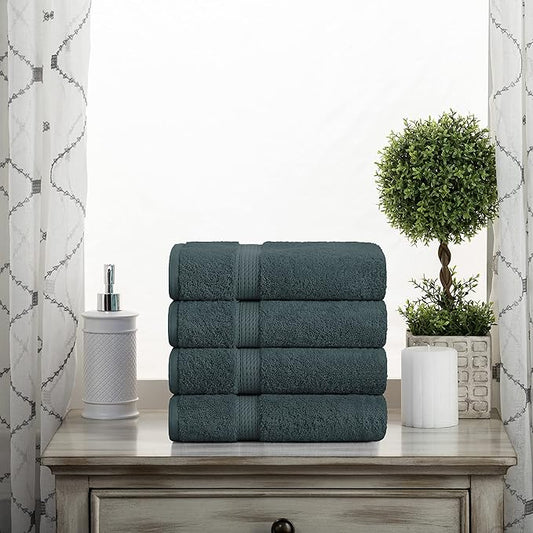 BLUENILEMILLS BNM Egyptian Cotton 4-Piece Towel Set, Includes 4 Hand Towels, Attached Loop for Easy Hanging and Storage, Hotel Quality, Perfect for Bathroom, Gym, Shower Space, or Spa, Teal