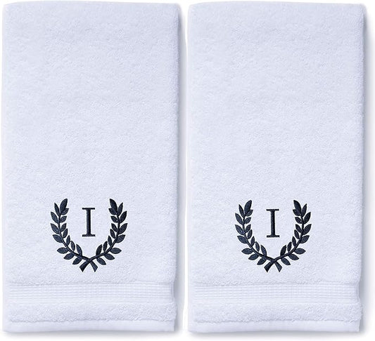 Decorative and Monogrammed Hand Towels for Bathroom Kitchen Makeup | Personalized Gift for Wedding-Bridal | Roman Font Custom Luxury Turkish Towel | Spa Collection, Oversized, 16 X 30 Inch, Set of 2