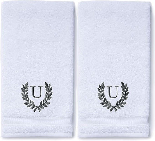 Decorative and Monogrammed Hand Towels for Bathroom Kitchen Makeup | Personalized Gift for Wedding-Bridal | Roman Font Custom Luxury Turkish Towel | Spa Collection, Oversized, 16 X 30 Inch, Set of 2