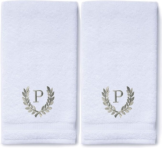 Decorative and Monogrammed Hand Towels for Bathroom Kitchen Makeup | Personalized Gift for Wedding-Bridal | Roman Font Custom Luxury Turkish Towel | Spa Collection, Oversized, 16 X 30 Inch, Set of 2