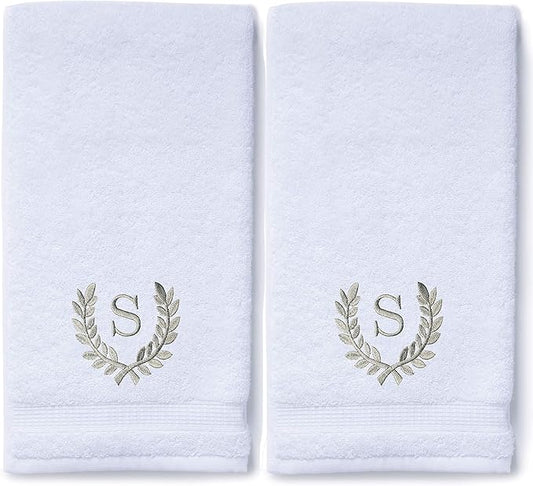 Decorative and Monogrammed Hand Towels for Bathroom Kitchen Makeup | Personalized Gift for Wedding-Bridal | Roman Font Custom Luxury Turkish Towel | Spa Collection, Oversized, 16 X 30 Inch, Set of 2