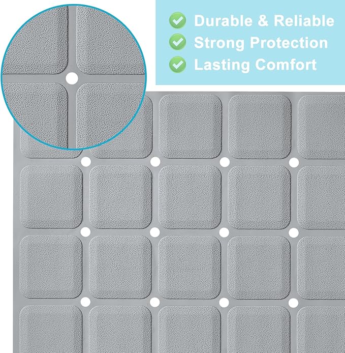 Non-Slip Bath Mat for Tub & Shower:Silicone Foldable Bathtub Mat with Strong Suction Cups, Quick Drain Holes, Machine Washable Extra Large Bathroom Mats 35.8" x 17.7", Grey