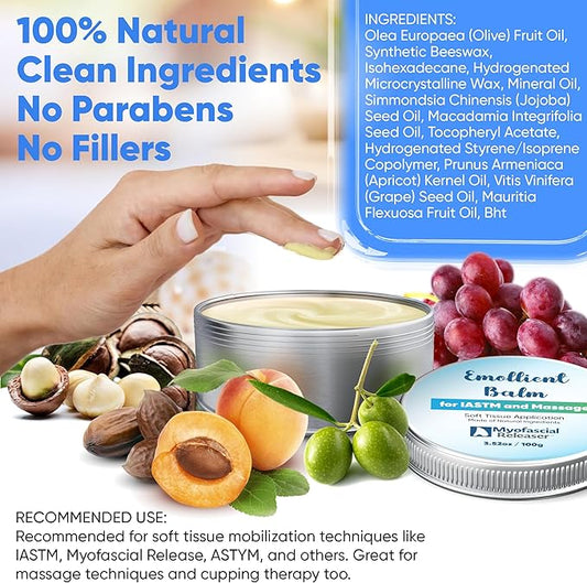Myofascial Releaser Massage Tools Emollient Balm - Natural Essential Massage Oil - Myofascial Release Tool Massage Cream for Massage Therapy, IASTM Tool Muscle Rub Ultra Strength, Gua Sha Tool Partner
