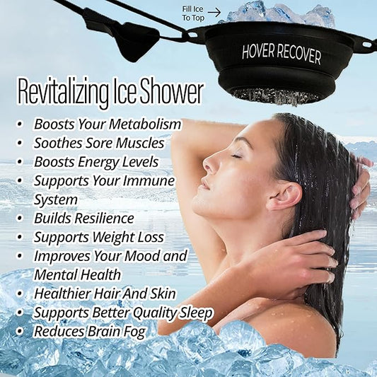 Ice Shower | Portable Cold Therapy Attachment for Any Shower | Ice Bath Recovery for Sore Muscles, Stress Relief, Camping, Hiking & Post-Workout Plunge | Home Cold Plunge Tub – Black