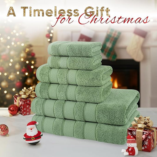 American Soft Linen Salem Turkish Bath Towel Set, 100% Cotton 600 GSM 6 Piece Towels for Bathroom, 2 Bath Towels 2 Hand Towels 2 Washcloths, Sage Green