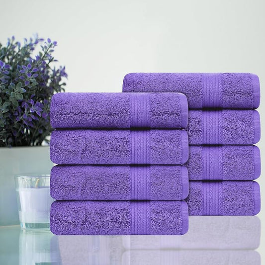 Ample Decor Hand Towel 18 X 28 Inch Pack of 8 600 GSM 100% Cotton, Soft Absorbent Thick Durable Premium Quality, for Hotel, Bathroom, Spa, Daily Use, Gym - Machine Washable - Purple