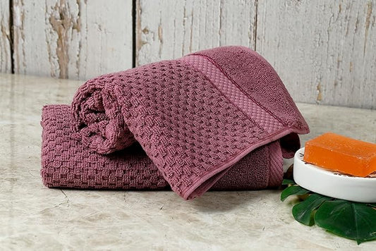 Ample Decor 100% Cotton Hand Towel for Kitchen Set of 2, Absorbent Premium Quality, Oeko TEX Certified, for Bathroom, Hotel, Spa, Gym, Kitchen - Grape Purple - 18 X 28 Inch -Mulaayam Collection