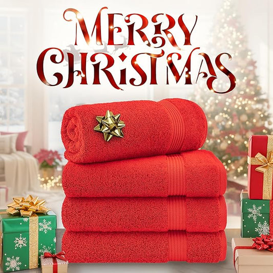 Cotton Paradise 4 Piece Turkish Bath Towels for Bathroom, 100% Cotton Extra Large Soft Plush Towels Bathroom Set, Red