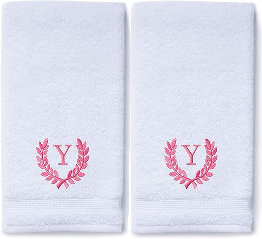 Decorative and Monogrammed Hand Towels for Bathroom Kitchen Makeup | Personalized Gift for Wedding-Bridal | Roman Font Custom Luxury Turkish Towel | Spa Collection, Oversized, 16 X 30 Inch, Set of 2