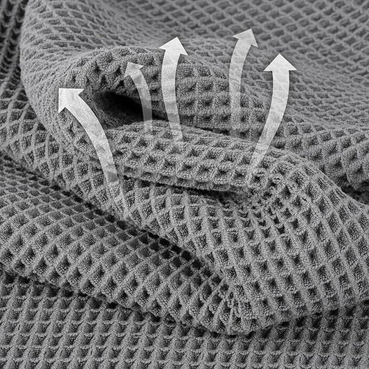 Microfiber Waffle Hand Towels, 4 Pieces, Soft, Absorbent, Fast Drying, Lint Free (Gray)