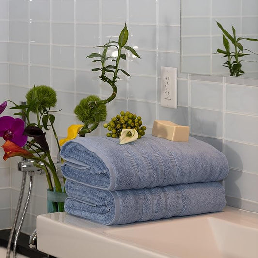 Mosobam Luxury Turkish Towels Set of 2 Bath Sheets 35X70 Allure Blue 700 GSM Bamboo Viscose & Aegean Turkish Combed Cotton